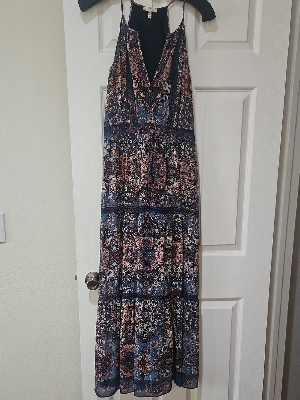 Joie SILK Boho Print Maxi Dress in Navy and Rust -  Women